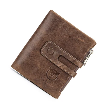 

High Quality Retro Cow Leather Men's Wallet Money Casual Short Buckle Card 2 Section Folding Photo Driver's License Male Purse