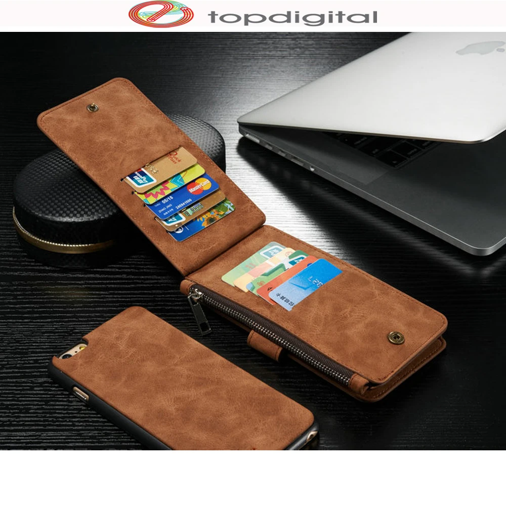 CaseMe кожаный чехол кошелек для iPhone 8 7 6 6s Plus откидной Чехол Магнитный съемный 2 в 1
