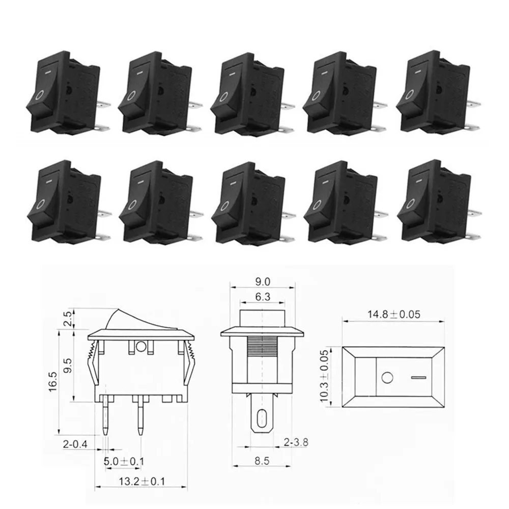 Кнопочный переключатель 10x15 мм SPST 2Pin 3A 250V KCD11 10 шт. кнопочный * 15 черный красный и