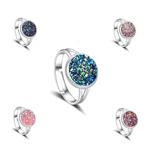 11 Colors Mermaid Scale Resin Drusy Druzy Ring Imitation Crystal Stone Silver Color Rings Adjustable Brand Jewelry for Women