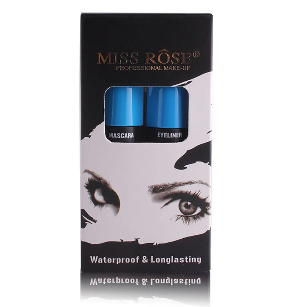 Профессиональный бренд Miss Rose Make Up 1 шт. черная жидкая подводка для глаз+ 1 шт. ресниц Водонепроницаемая 3D тушь для ресниц Макияж набор