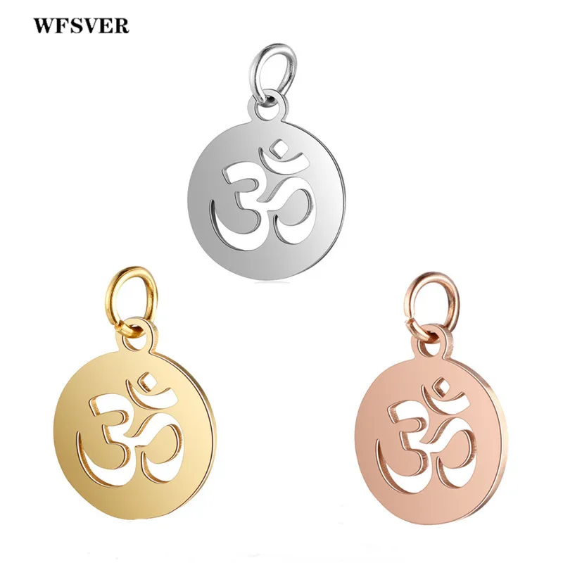 WFSVER 5pcs/lot 12*17mm Gold Silver Rose Stainless Steel Round Shape OM Charms Pendants For Women Men Diy Jewelry Making | Украшения и