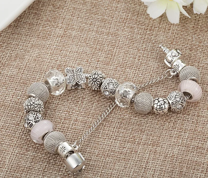 ANNAPAER цвет серебра талисман браслет для женщин ювелирные изделия с бабочкой кулон Кристалл бусины бренд браслет Прямая поставка B16062