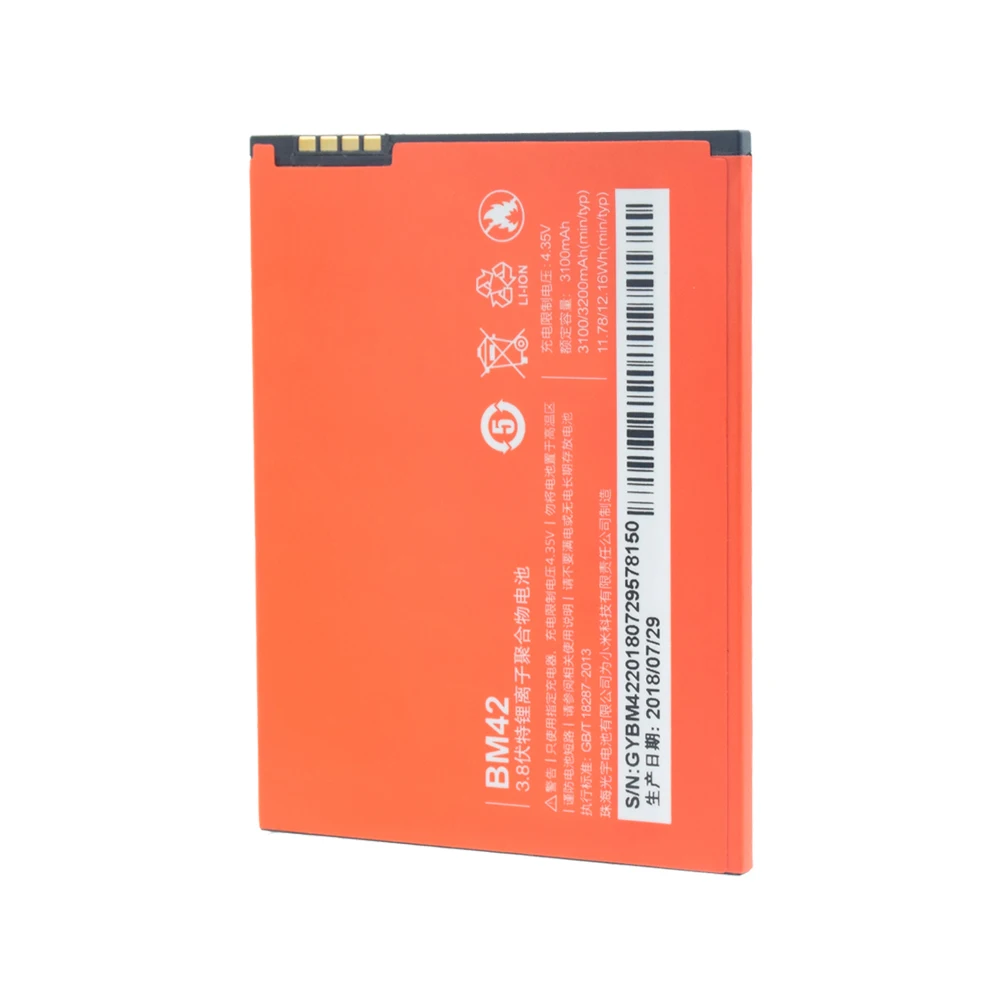 Литий ионный аккумулятор 3 8 в 3200 ма/ч сменный bm42 для xiaomi mi redmi note аккумуляторная