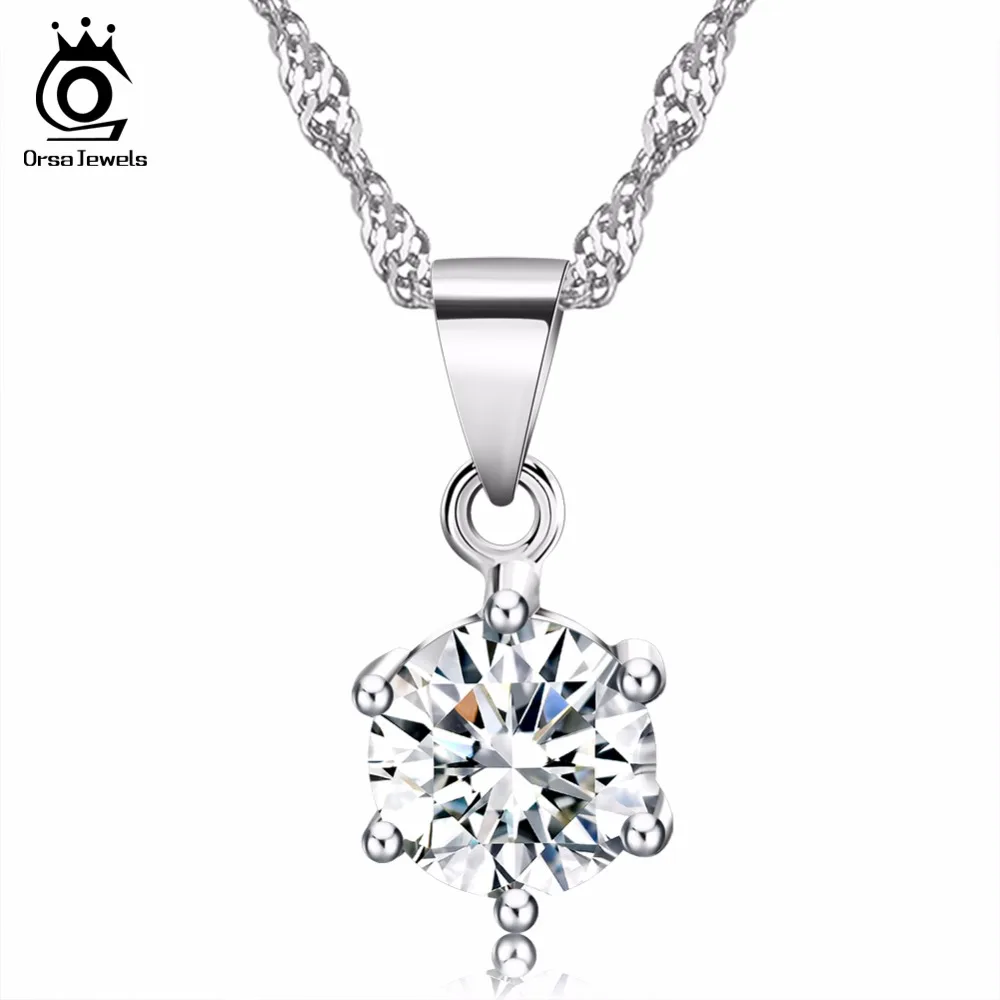 

ORSA JEWELS Elegant Ladies Silver Necklace with Luxury 2ct CZ Crystal Pendant for Women 2019 Popular Wedding Accessories ON03