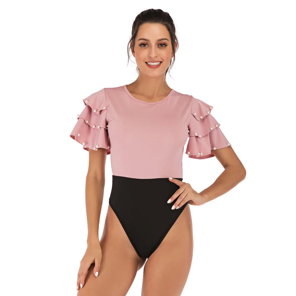 

Monos Mujer 2019 Women's Summer Casual Sexy Solid Solor Ruffled Beading Base Jumpsuit Body Mujer body femme Sexy Playsuit
