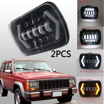 

Newest 55w Auto LED Headlight square 5x7 Inch Projector White DRL Yellow Turn Signal For J-eep Wrangler YJ C-herokee XJ