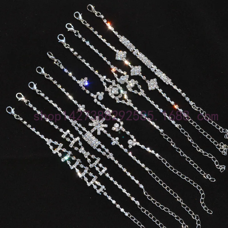 

New Simple Style CZ Crystal Hand Chain Rhinestone Bracelets & Bangles White Color Wedding Jewelry For Women
