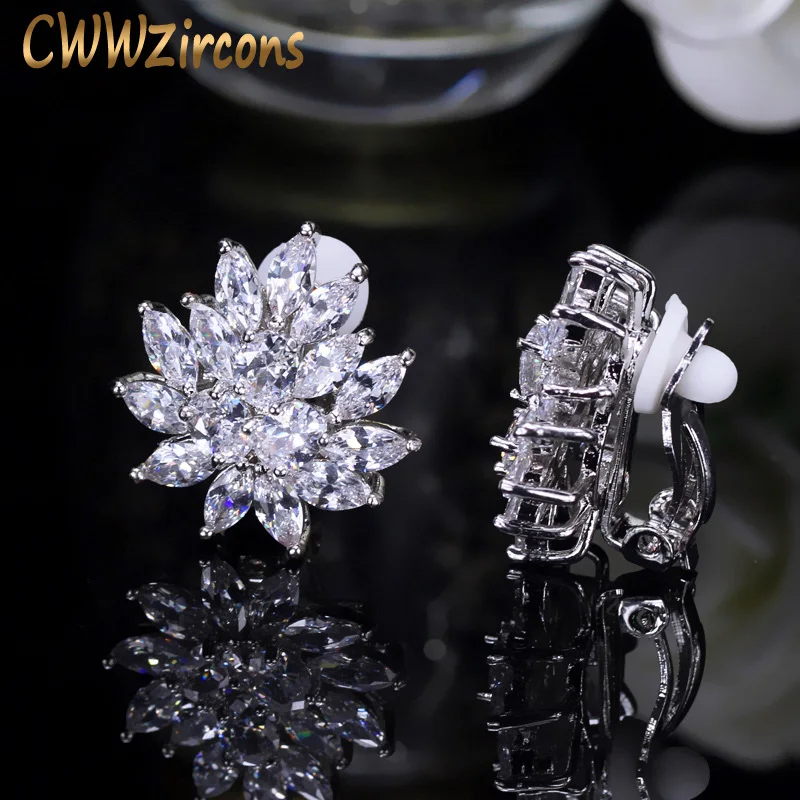 CWWZircons, дизайн, в форме цветка, потрясающие, кубический цирконий, кристалл, для женщин, Ушная клипса, серьги, без пирсинга, CZ196
