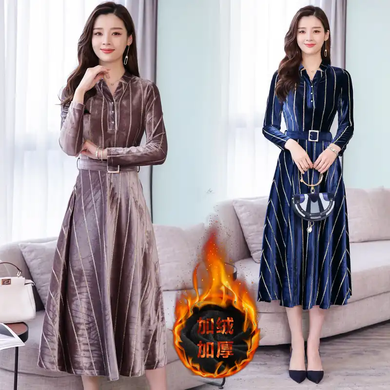 striped velvet dress