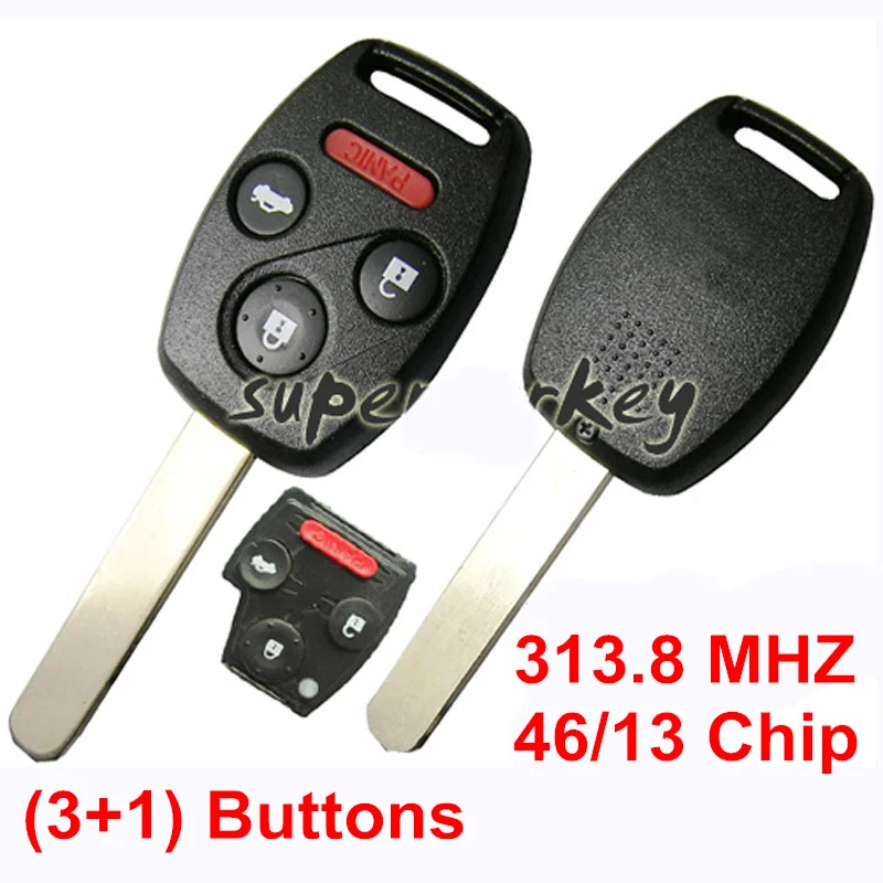 4 (3+1) Buttons Remote Key For Honda 13 Chip 46 Chip 313