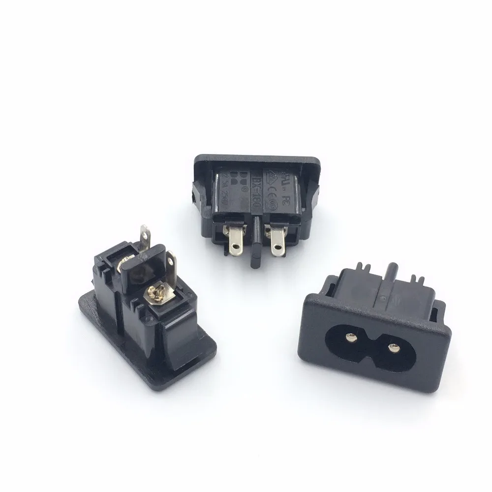 

10Pcs AC 250V 2.5A 2Pin Black Male Plug IEC320 C8 Power Socket Connector