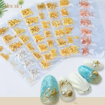 

6pcs/set 3D Star Moon Shell Studs Nail Rhinestones Gold Sliver Nail Art Decoration Mixed Diamond DIY Manicure Accessories