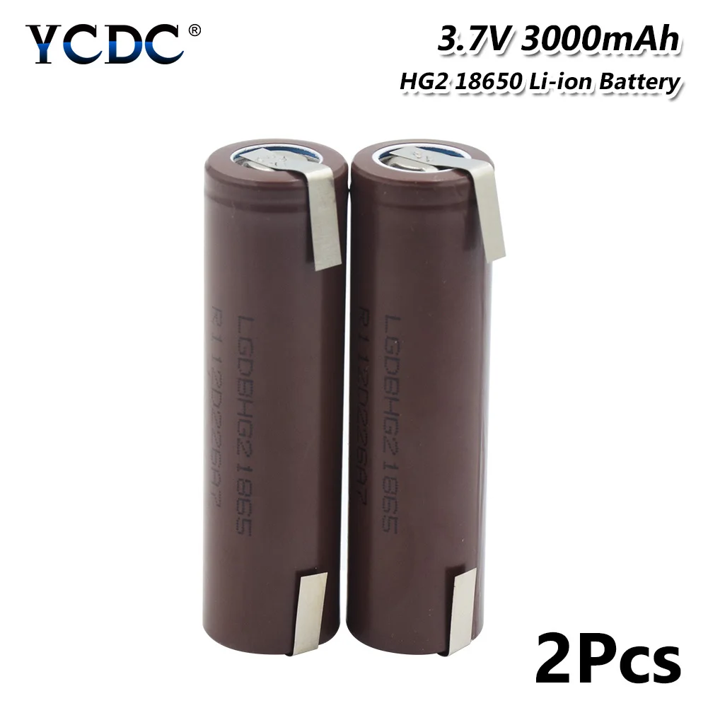 HG2 18650 3000mAh батарея+ diy никель 3,7 V разряда 20A литий-ионная аккумуляторная батарея ies для электронной сигареты питания батареи 3000mah - Цвет: 2  Pieces