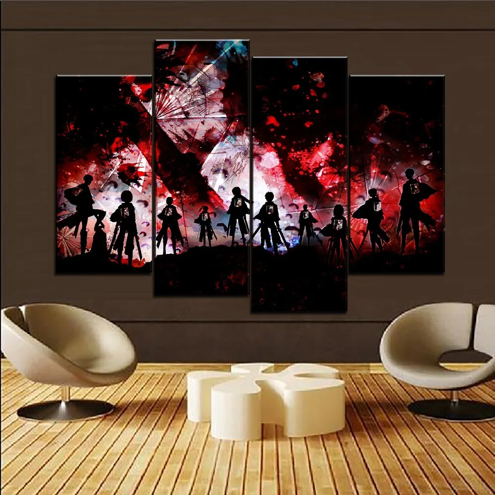 

Large Canvas Painting 4 Piece Attack On Titan Main Anime Role Picture For Living Room Home Wall Decorative Framework Artwork