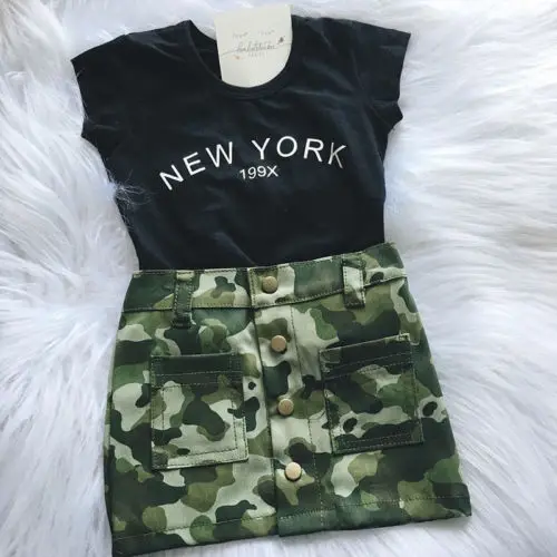 

Kids Baby Girl Summer Top T shirt Camouflage Skirt Dress Outfits Clothes Sunsuit