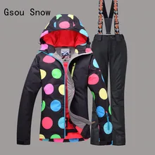 Зимняя одежда для женщин Gsou Снежная куртка+ брюки для девочек ветрозащитная водонепроницаемая Спортивная одежда для отдыха на природе для катания на лыжах сноуборде утепленный комплект