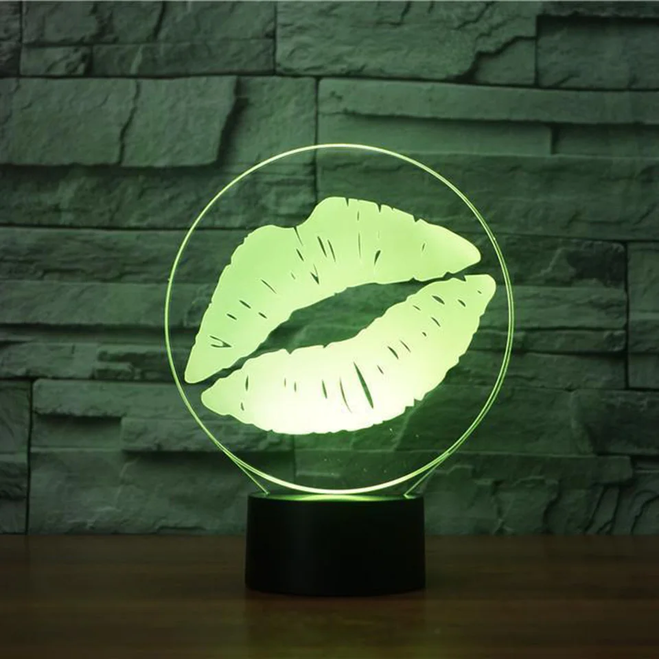 Креативная форма губ ночник 3D LED визуальный красочный поцелуй настольная лампа USB