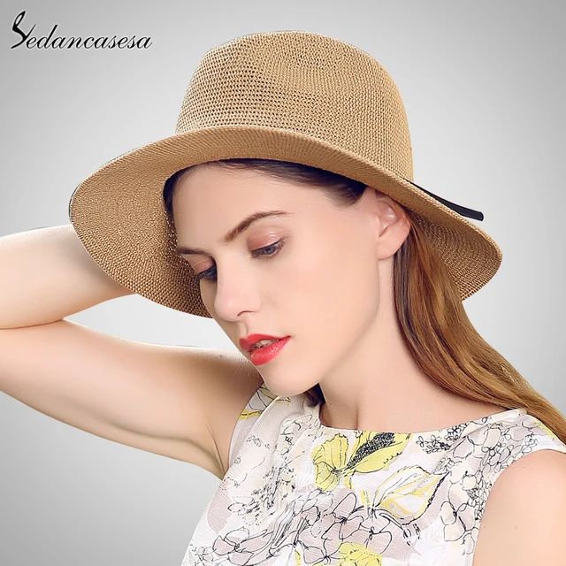 Sedancasesa panama hats for women men wide brim sun hat fedora straw hats female summer panama