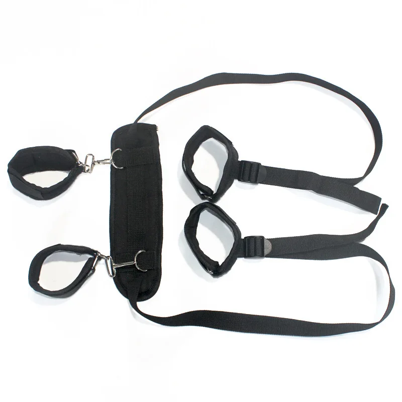  Adult Bed Handcuffs Straps Kit with Furry Set Adjustable Nylon Hand and Ankle Cuffs Sex Games for A