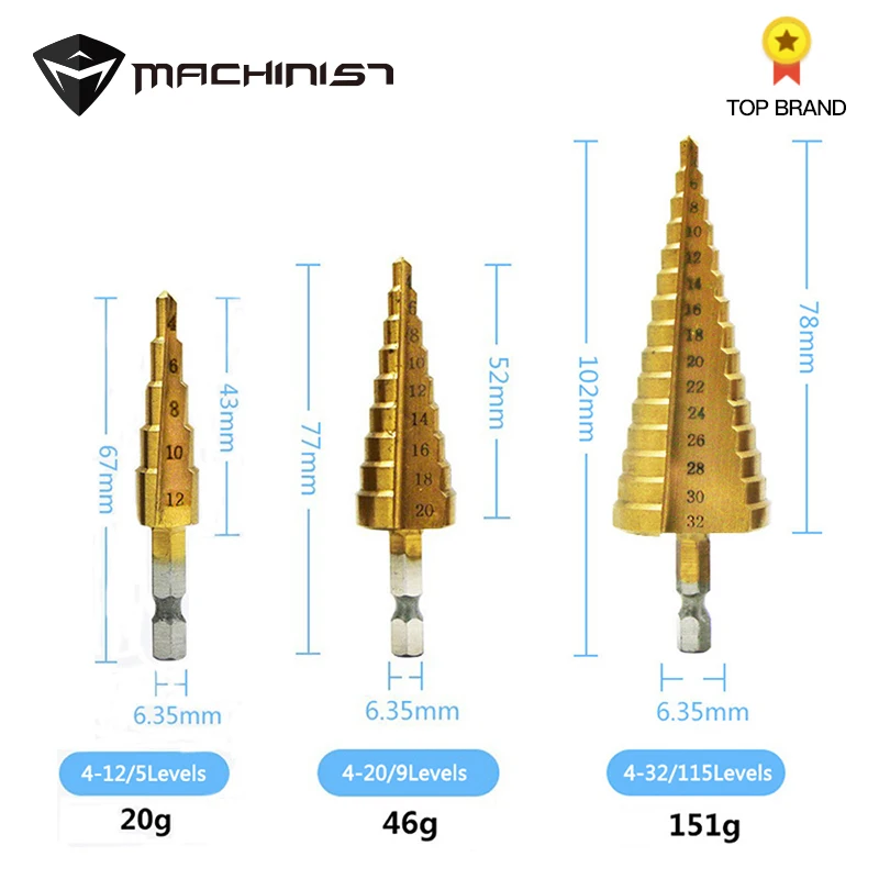 Stepped Drill screw tap drill Hexagonal step ladder drill bits 4 32,4