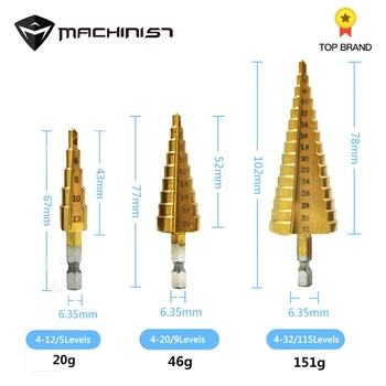 

Stepped Drill screw tap drill Hexagonal step ladder drill bits 4-32,4-20,4-12, titanium-coated Power extractors Tools Step Cone
