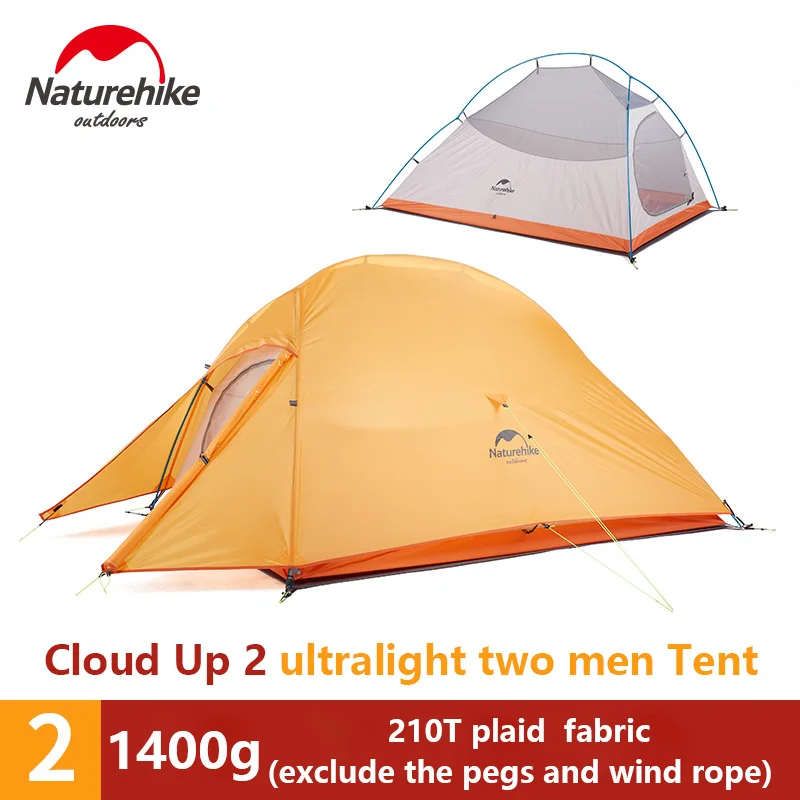Naturehike Cloud Up Upgrade двухслойная палатка 1 2 3 человек водонепроницаемый 20D силиконовый Сверхлегкий Открытый Кемпинг походные палатки - Цвет: 210T Orange 2 person
