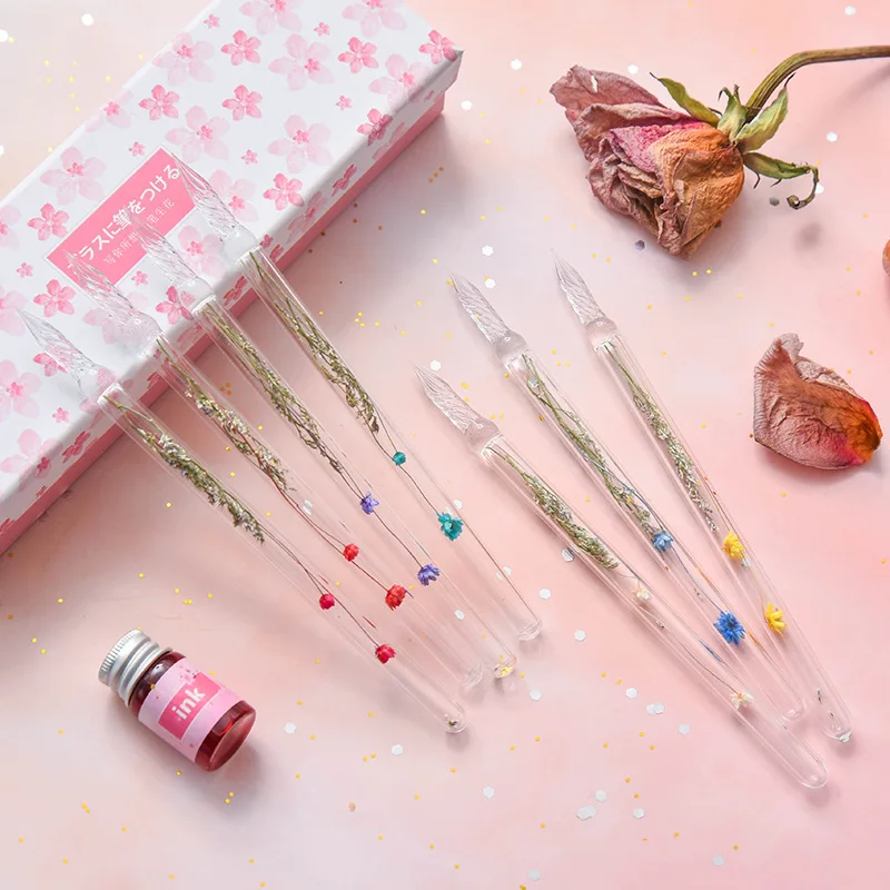 Стеклянная Ручка с сухими цветами JUGAL Kawaii перьевая ручка неуглеродными чернилами