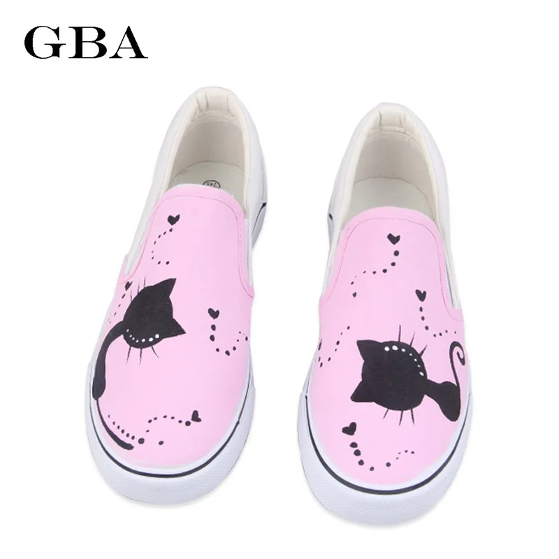 

Spring Summer Women Canvas Shoes Cartoon Hand-Painted Shoes Harajuku Women's Flat Creepers Low Casual Board Shoes Cats Pattern