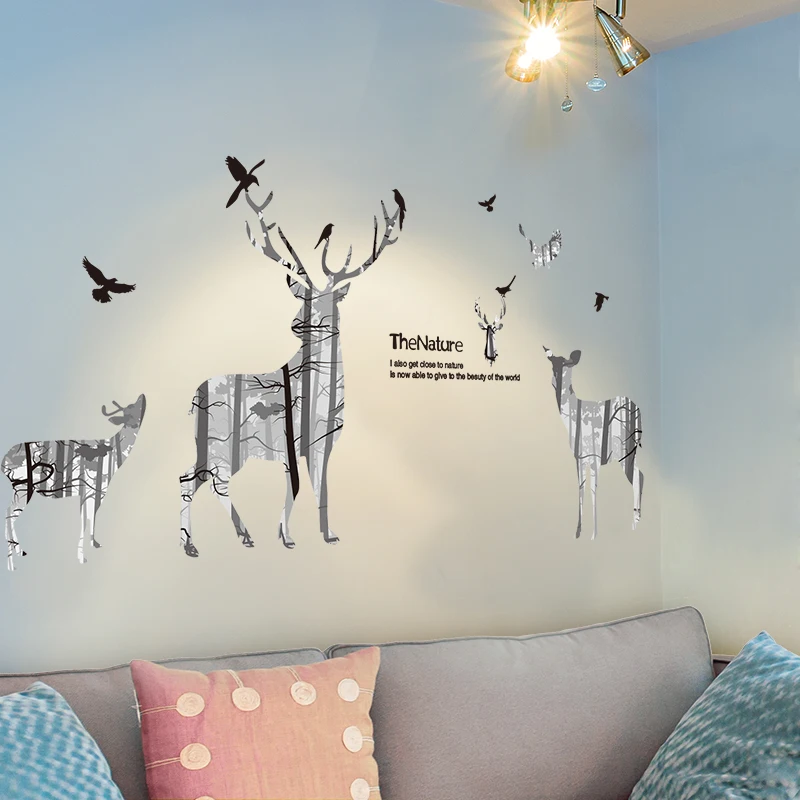 

[SHIJUEHEZI] Cartoon Forest Deer Birds Wall Sticker DIY Animal Wallpaper Decals for Kids Room Bedroom Glass Window Decoration