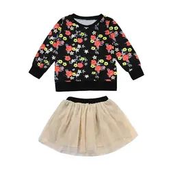 Модная одежда для детей, Детская мода для девочек Костюмы одежда Дети маленьких Обувь для девочек Цветочный принт футболка Топы