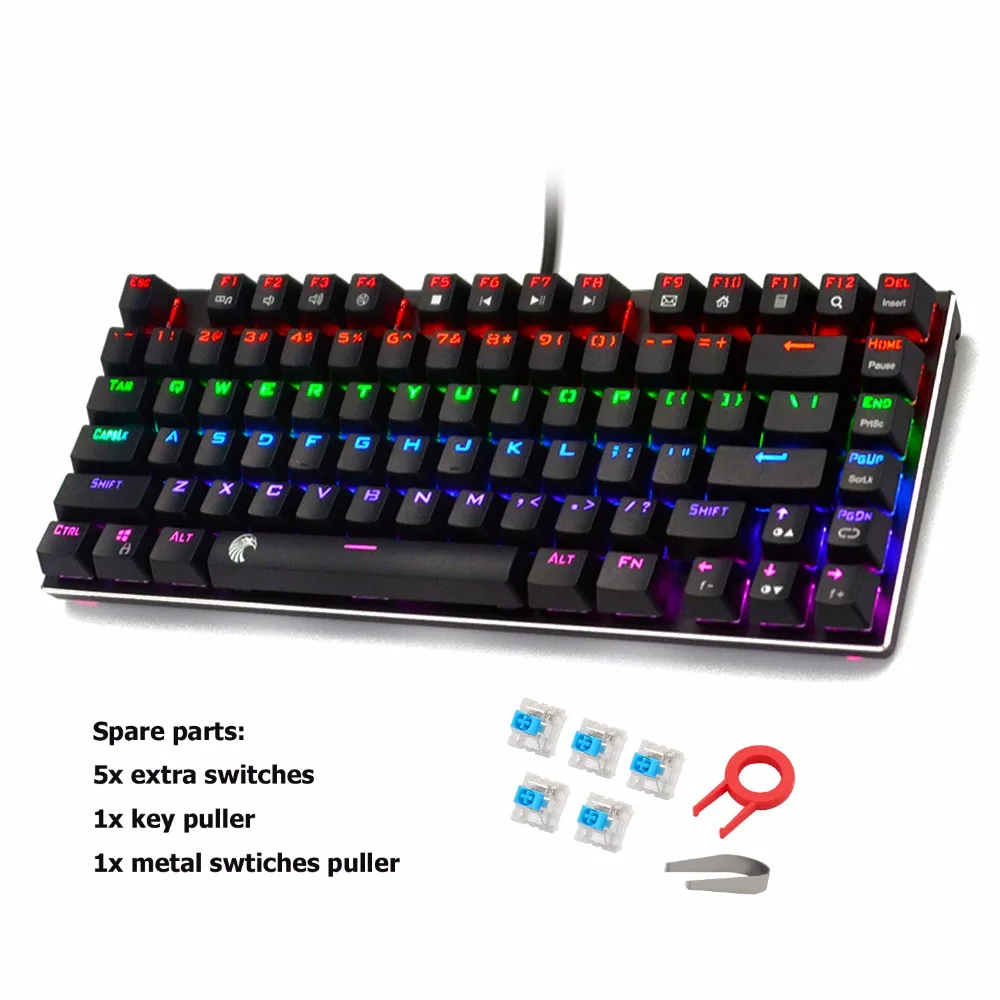 Z-88 компактная TKL маленькие радуги, освещенная контржурным светом светодиодный механическая клавиатура, 81 ключи раскладкой QWERTY Синий Настенные переключатели для игр и набора текста