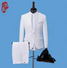 Singer star style dance stage clothing for men groom suit set with pants 2020 mens wedding suits costume formal dress white