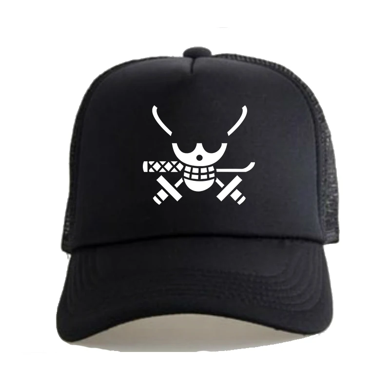 

Unisex Anime One Piece Pirates Hunter Roronoa Zoro Skull Trucker Cap Mesh Back Adjustable Hip Hop Baseball Caps Snapback Sun Hat