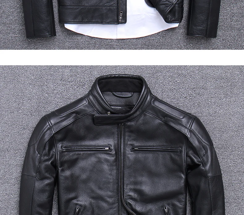 Brand Leather Jacket Men Fashion Mens Slim Fit Profession Motorcycle Biker Jacket Genuine Leather Coat