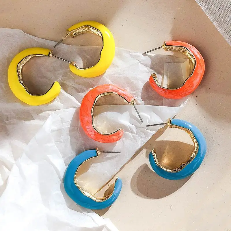 

Irregular Geometric Fashion Earrings For Women 2019 Colorful Statement C Shaped Earrings Trendy Jewelry Yellow