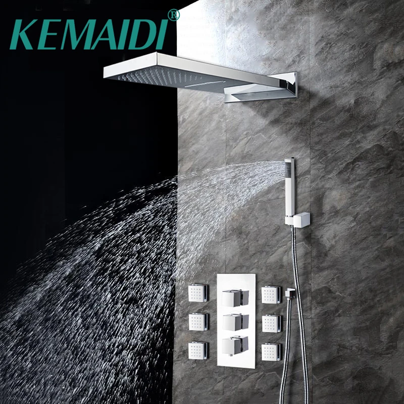 KEMAIDI Luxury Bathroom Rainfall Shower Head Bathroom Shower Set Wall Mounted Panel Mixer Taps Shower Faucets Set Chrome Finish KEMAIDI Luxury Bathroom Rainfall Shower Head Bathroom Shower Set Wall Mounted Panel Mixer Taps Shower Faucets Set Chrome Finish