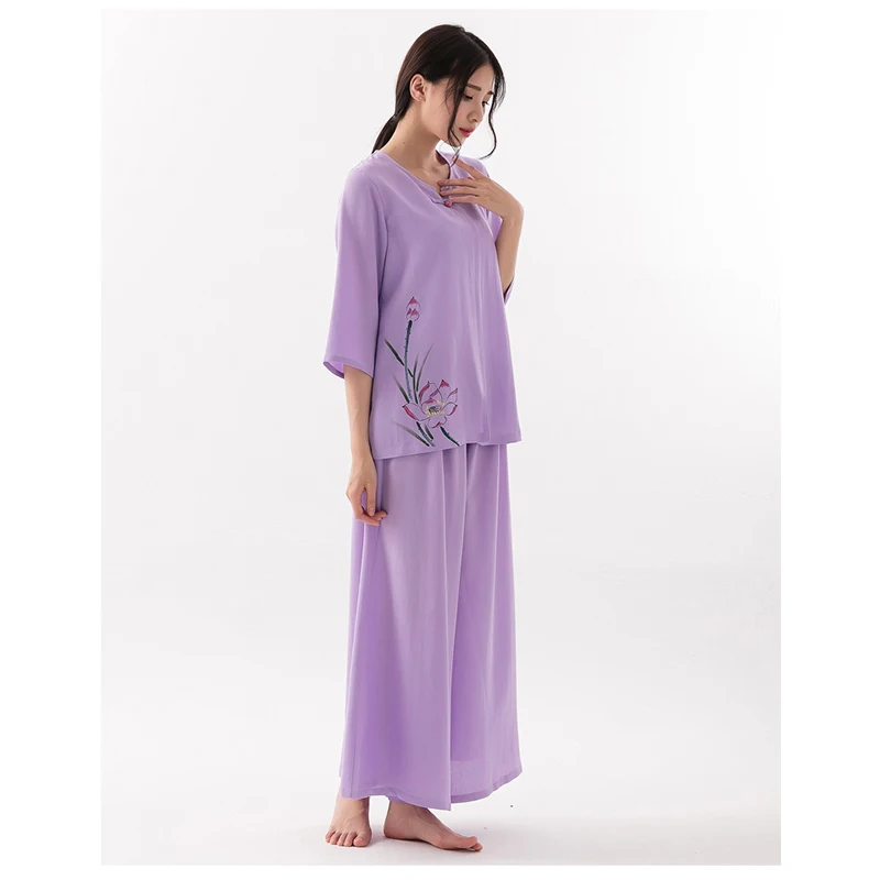 Китайский национальный стиль ручная роспись хлопок-Терилен йога одежда чайный костюм женский медитатор одежды