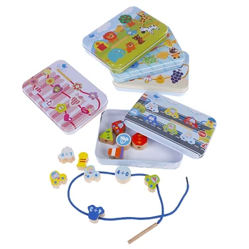 

Wooden toys Baby DIY Toy Cartoon Fruit Animal Stringing Threading Wooden beads toy Monterssori Educational for Children