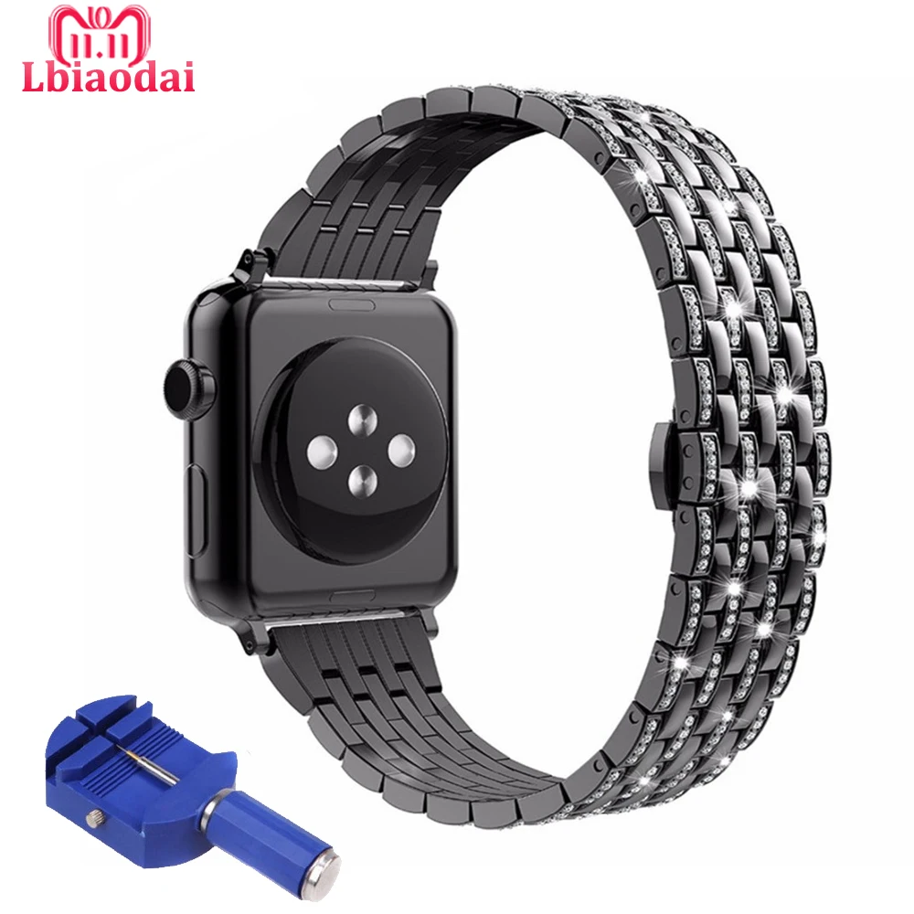 

Diamond stainless steel strap For Apple watch 4 band 42mm/38mm 44/40mm iwatch 3 2 1 butrery Loop wrist watchband luxury bracelet