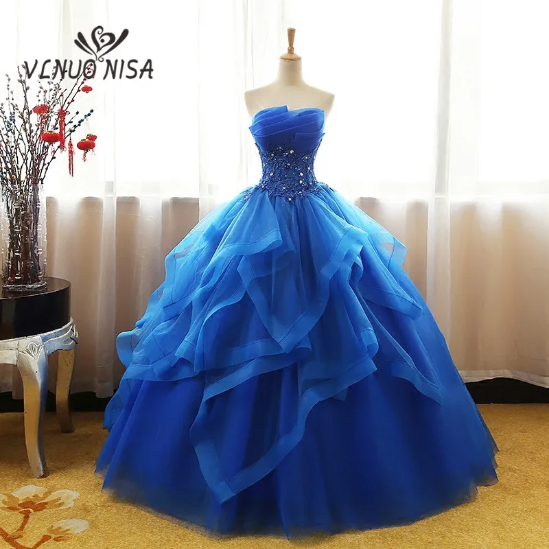 affordable wedding dresses Fashion Luxury Lace Black Blue Champagne Quinceanera Dress Ruched Crystal Organza Vestidos De 15 Debutante Gown Bohemia Princess reception dress for bride Wedding Dresses