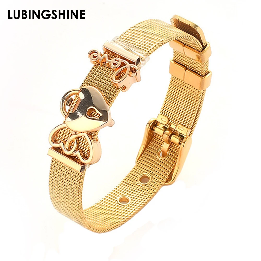 

Fashion Couple Love Jewelry Watch Belt Cuff Bracelet for Women Men Gold Color Stainless Steel Bracelets Bangles Bijoux Best Gift