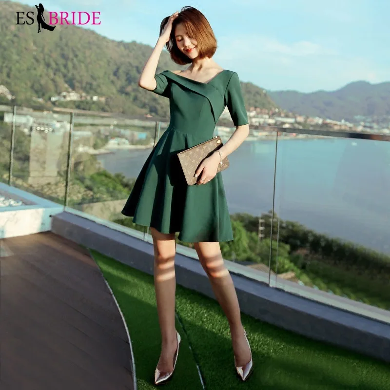 

2019 Evening Dresses Elegant Evening Dress Green Fashion Evening Gown Simple Short Wedding Women Dress Evening Party ES2554