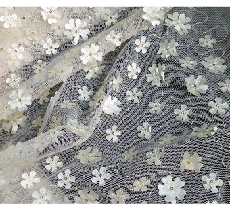 1 ярд африканские блестки цветочный кружевной ткани для летнее платье, Ширина 130 см, одежда для девочек ткань для шитья для рукоделия материал Tecido