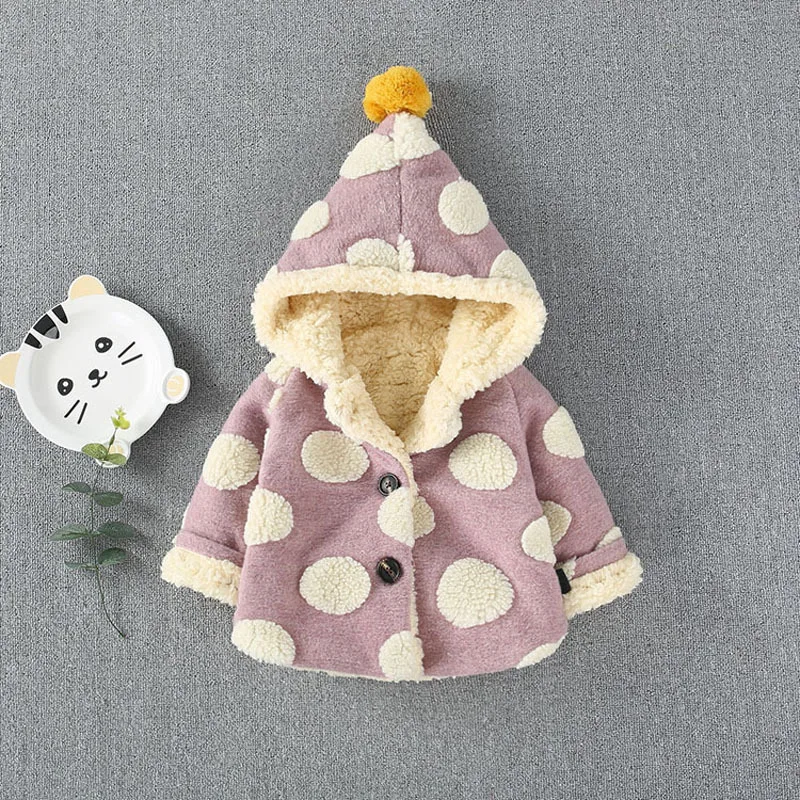 

2018 Winter Jackets Girls Casaco Infantil Menina Girl Dots Cotton Coat, Qiu Dong Outfit 0 ~ 3 Year Old Hooded Add Thick Coat
