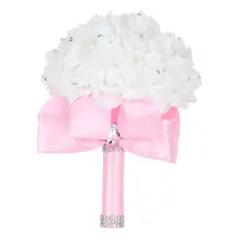 Ручной работы романтический розовый свадебный цветок Свадебный букет Искусственный цветок «Роза» лента хрустальные букеты de noiva