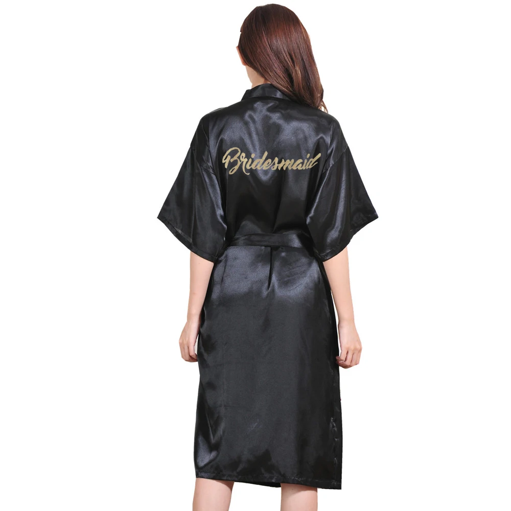 TJ01 Large Size S-3XL Gold Letter Bride Bridesmaid Get Ready Robes Bridal Party Gifts Bathrobe Dressing Gowns For Women