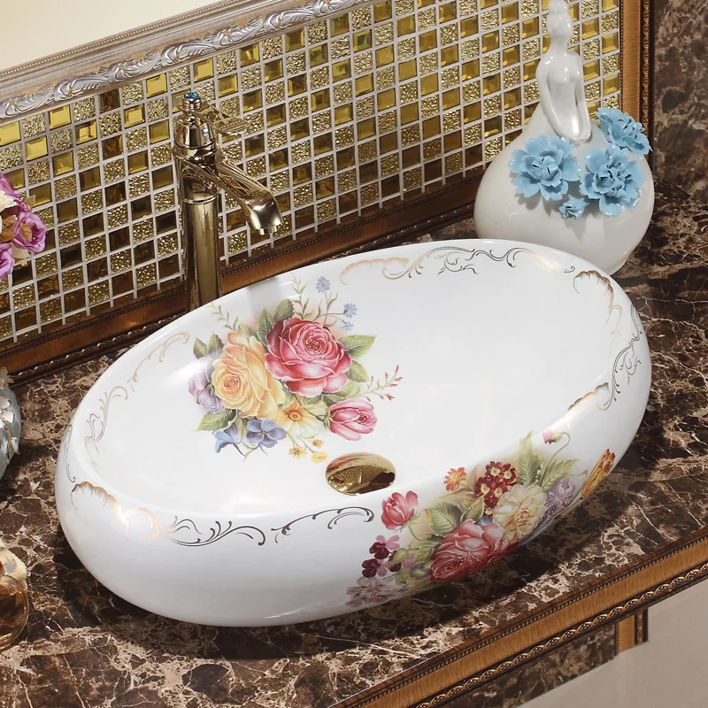 Раковина керамическая овальная с узором в виде Розы|porcelain sink|vintage porcelain sinkbathroom sink |