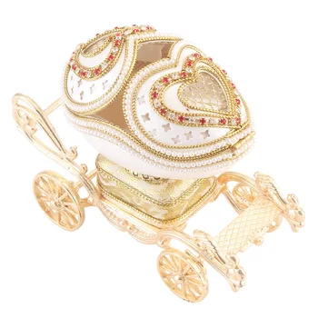 

Valentine's Day Royal White Pearl Carriage Music Box Wedding Heart Eggshell Musical Jewelry Box Happy Birthday Christmas Gift
