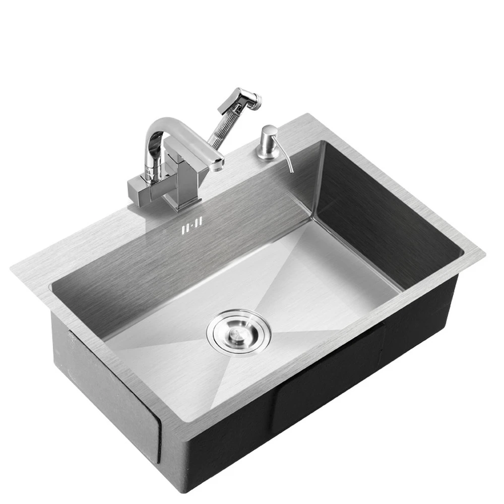304 Stainless Steel Kitchen Single Sink 4mm Thick Large Capacity Wash Basin 3 Types Of Faucet With Drain Basket Wx4181041 Kitchen Sinks Aliexpress